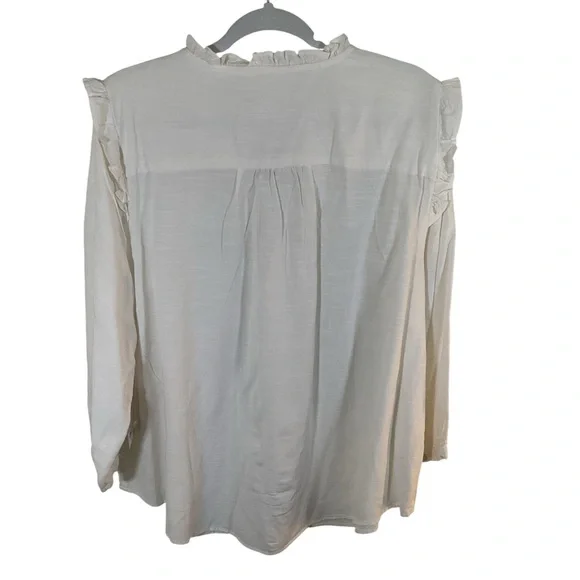 Lauren Conrad NWT 3/4 Sleeve Ivory Button Front Blouse With Ruffle Trim. Size 1X - Picture 2 of 7